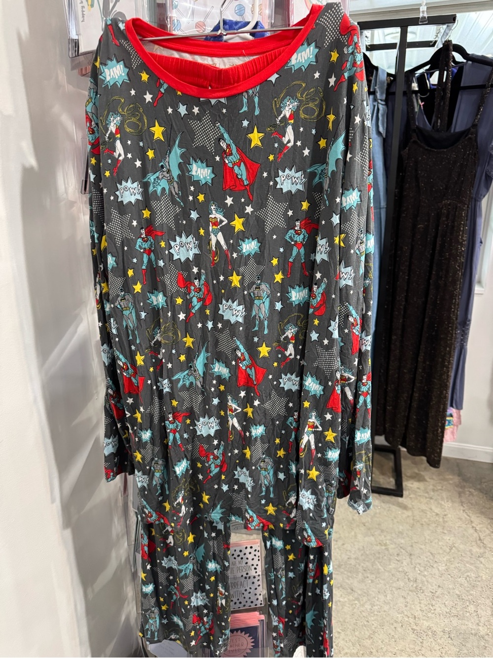 Little Sleepies Gray Superhero Print Pajama Set with Red Trim